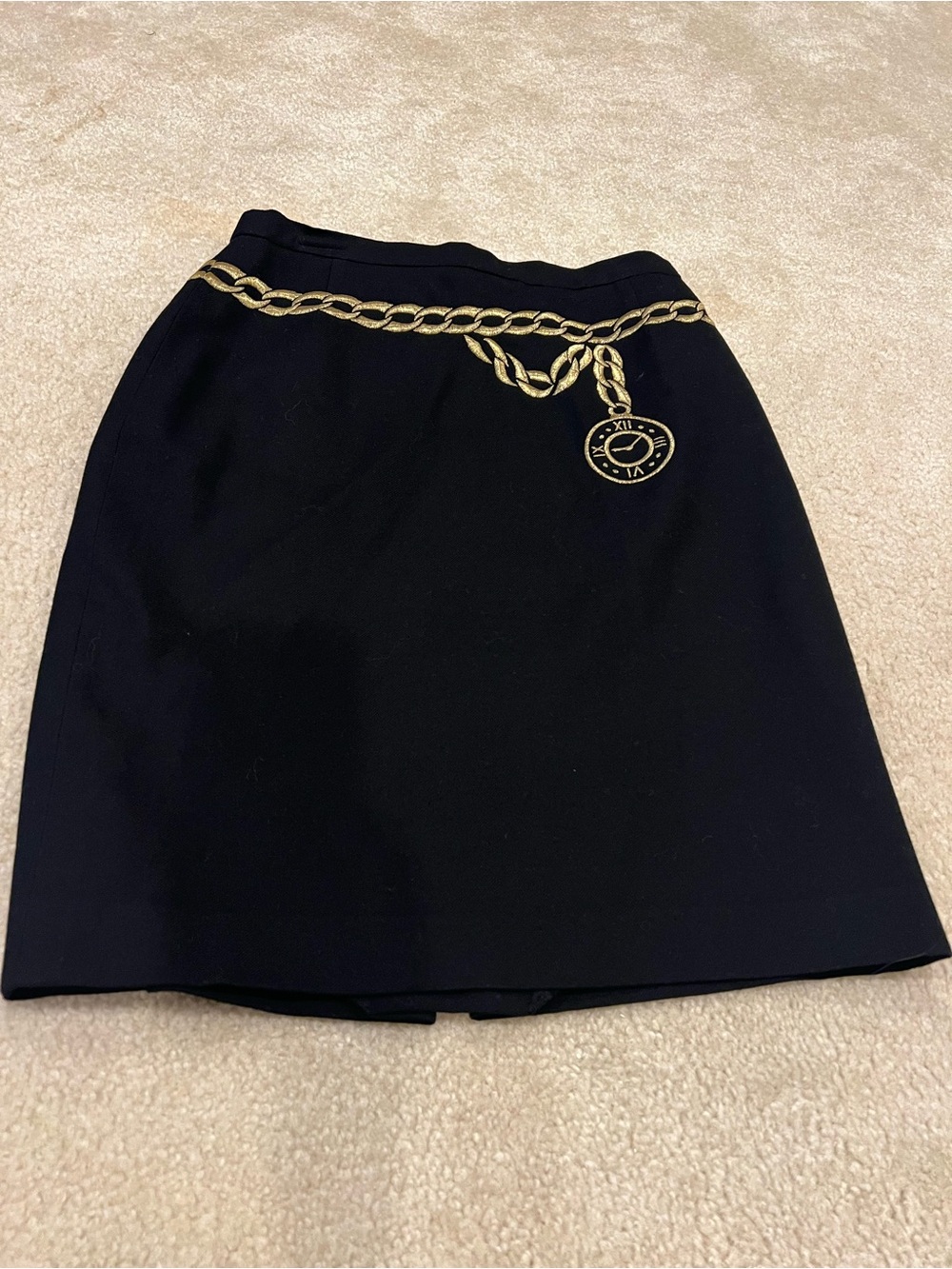 Escada Black A-Line Skirt with Gold Chain Motif